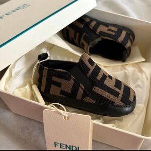 Fendi Kids Black and Brown Patterned Sneakers